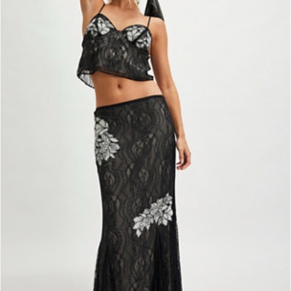 Free People Black Lace Skirt Set